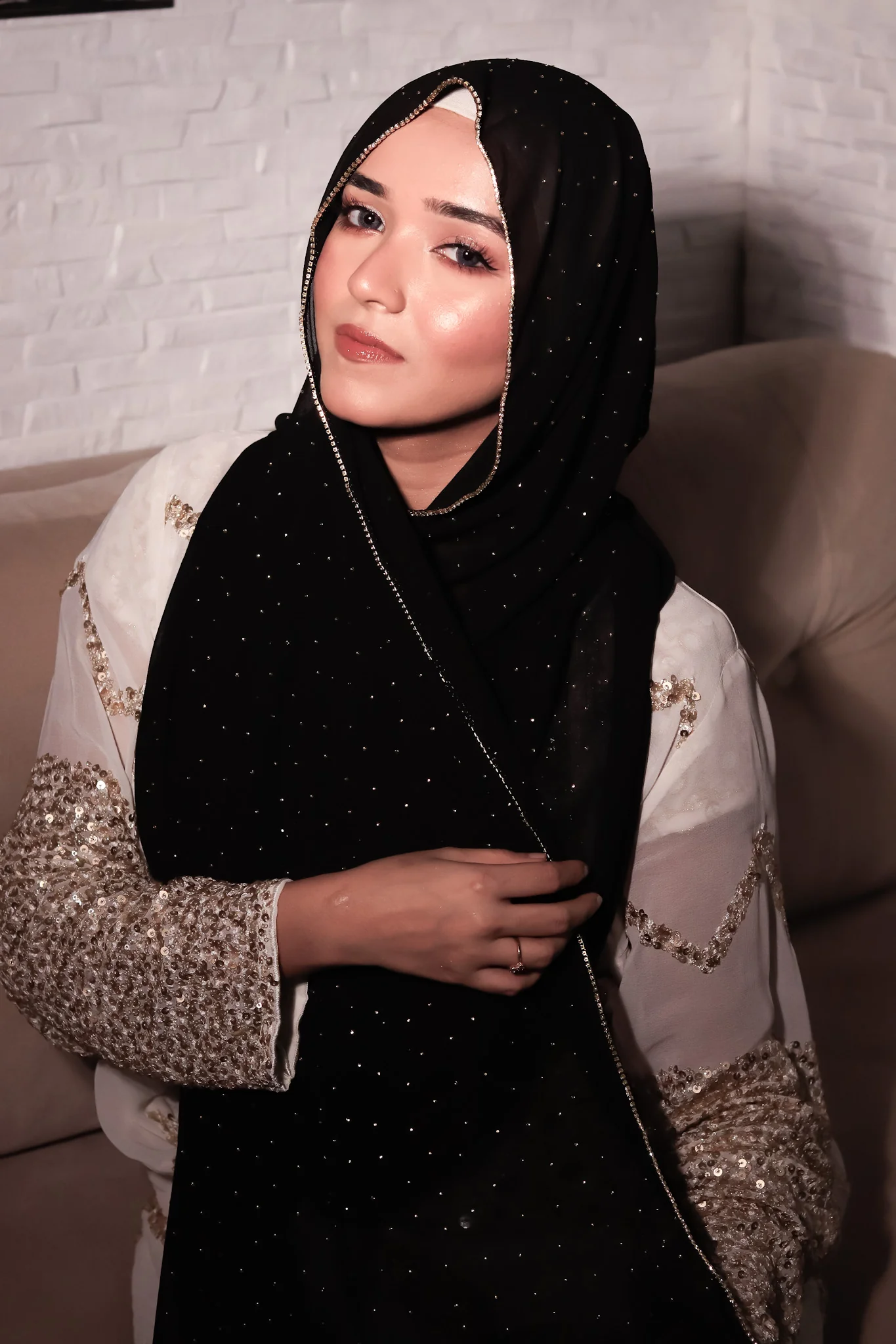 Rhinestone Hijab - Black - Image 5