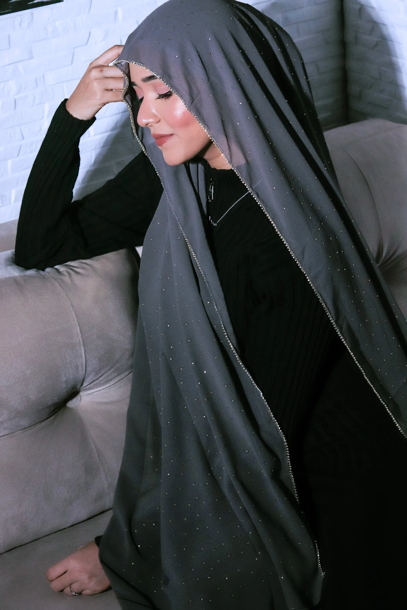 Rhinestone Hijab - Sterling Grey - Image 4