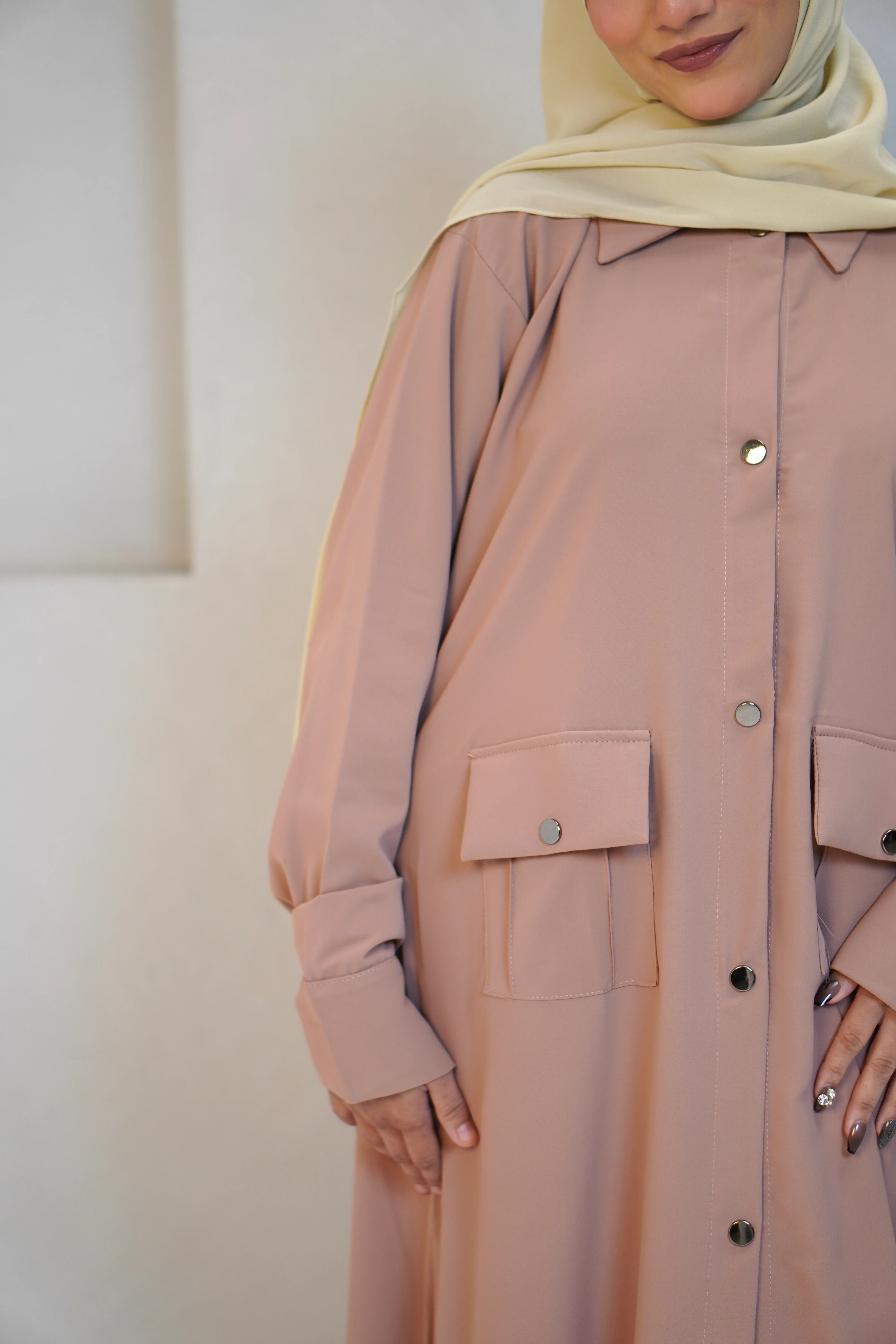 Modest Shirt Dress - Blush Pink - Image 10