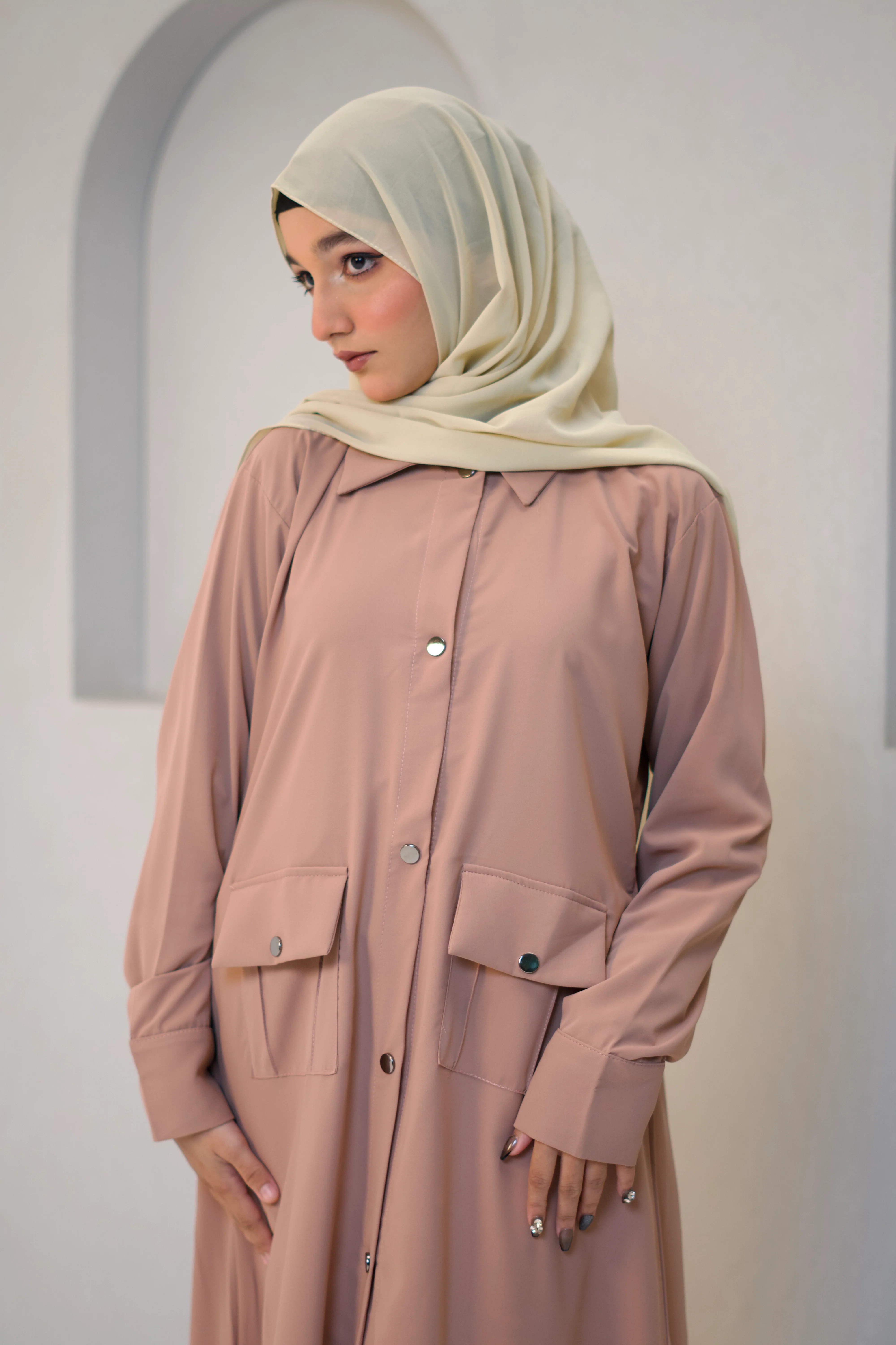 Modest Shirt Dress - Blush Pink - Image 11