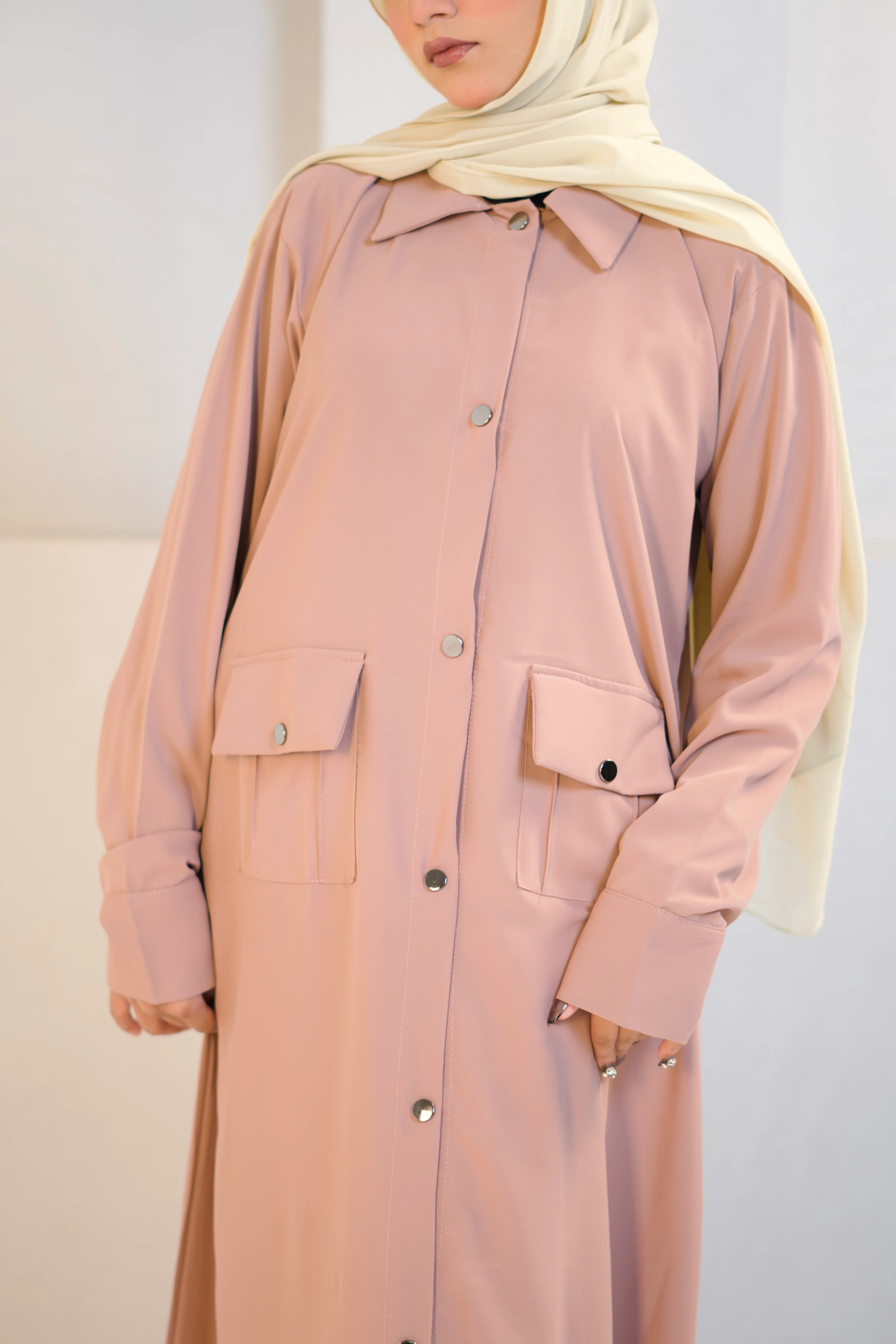 Modest Shirt Dress - Blush Pink - Image 12