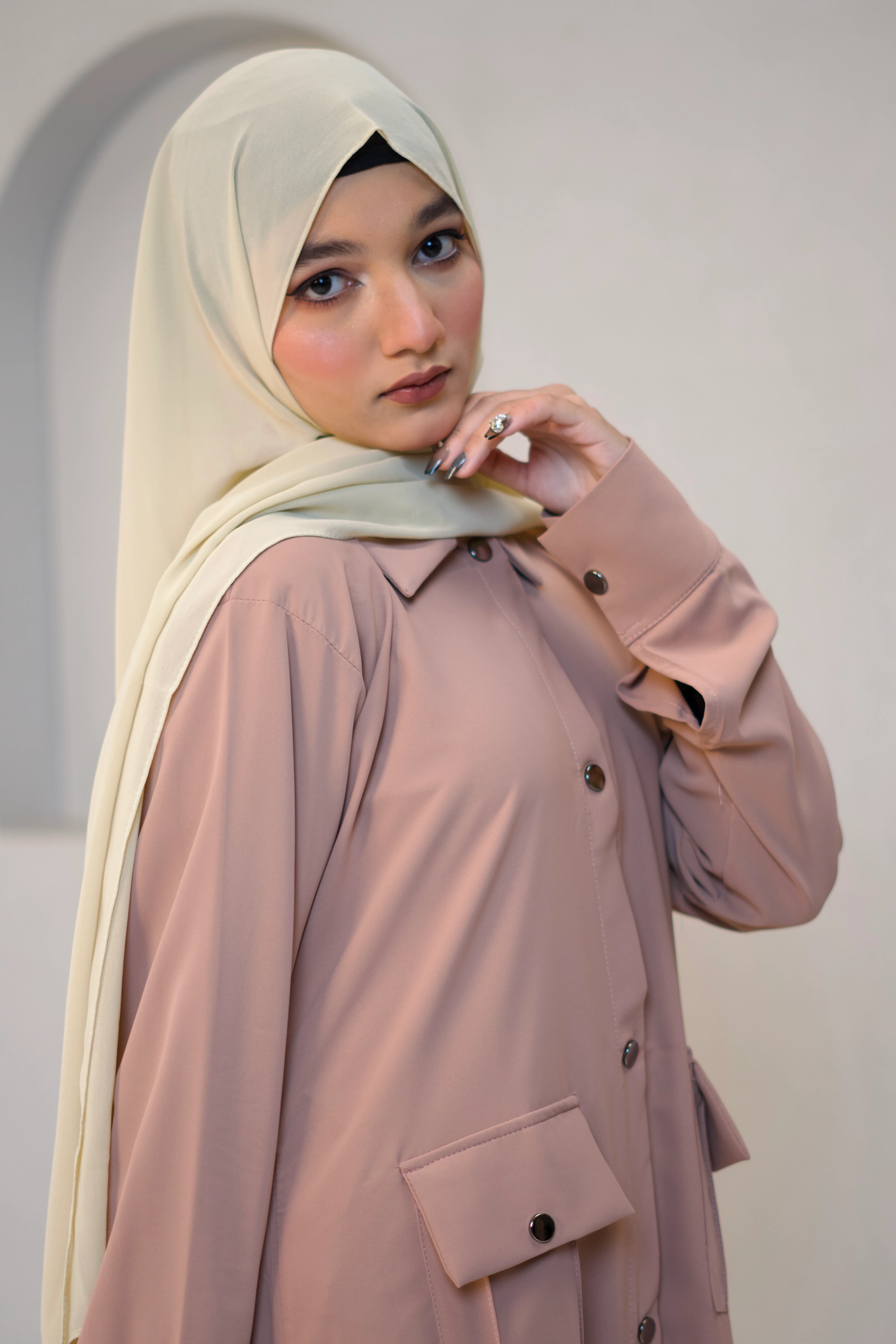 Modest Shirt Dress - Blush Pink - Image 13