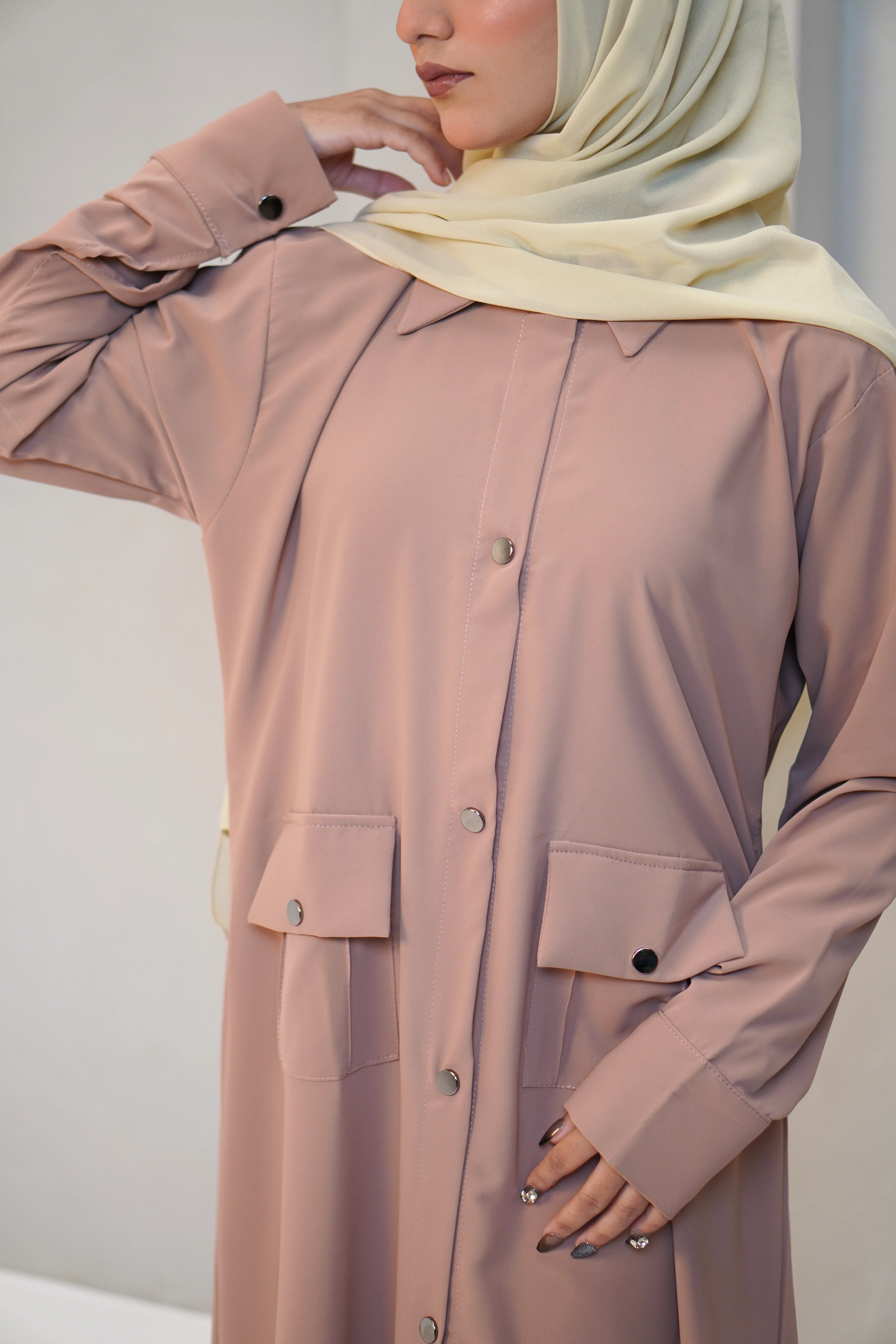 Modest Shirt Dress - Blush Pink - Image 7