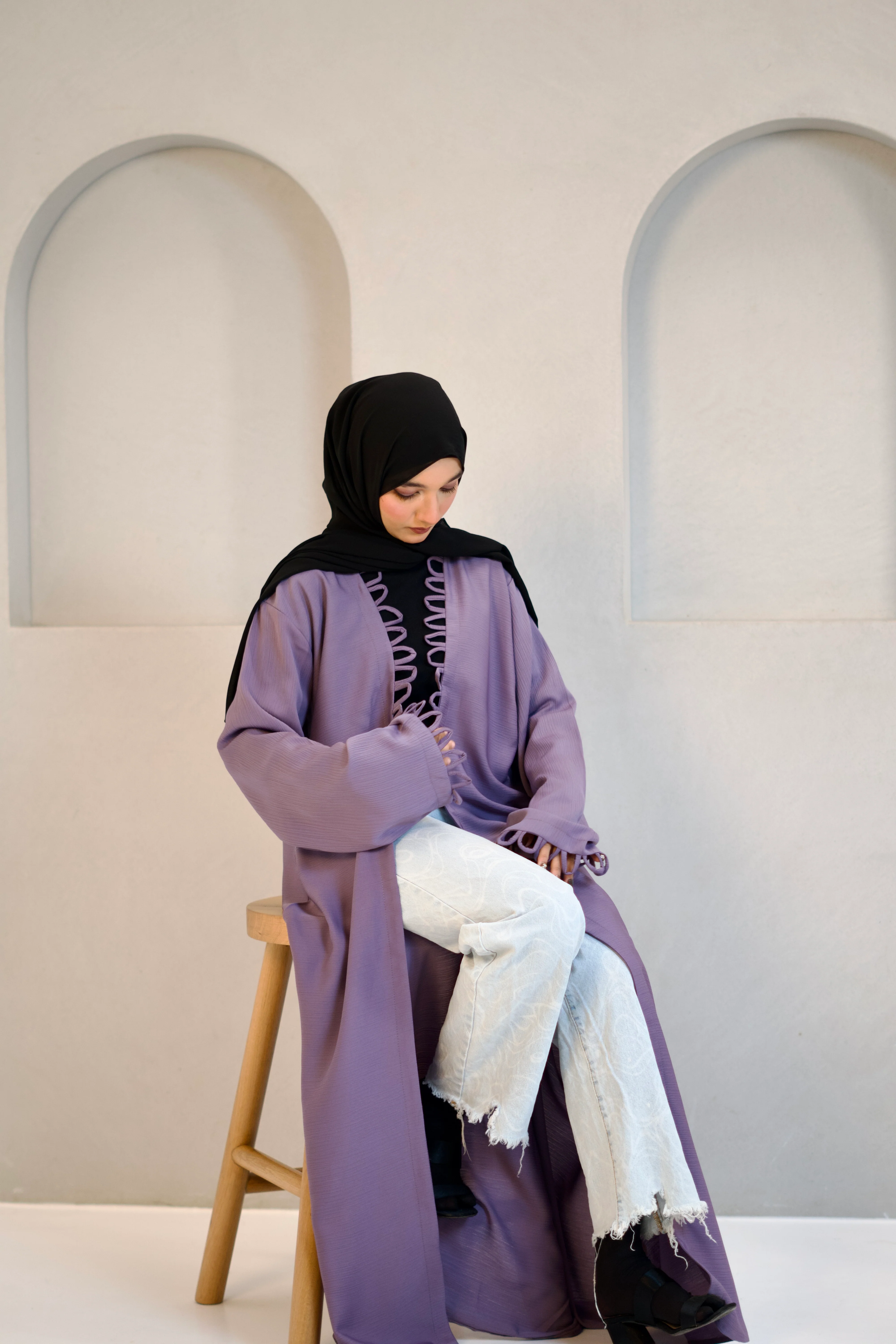 Tie Knot Shrug Abayah - Lavender - Image 5