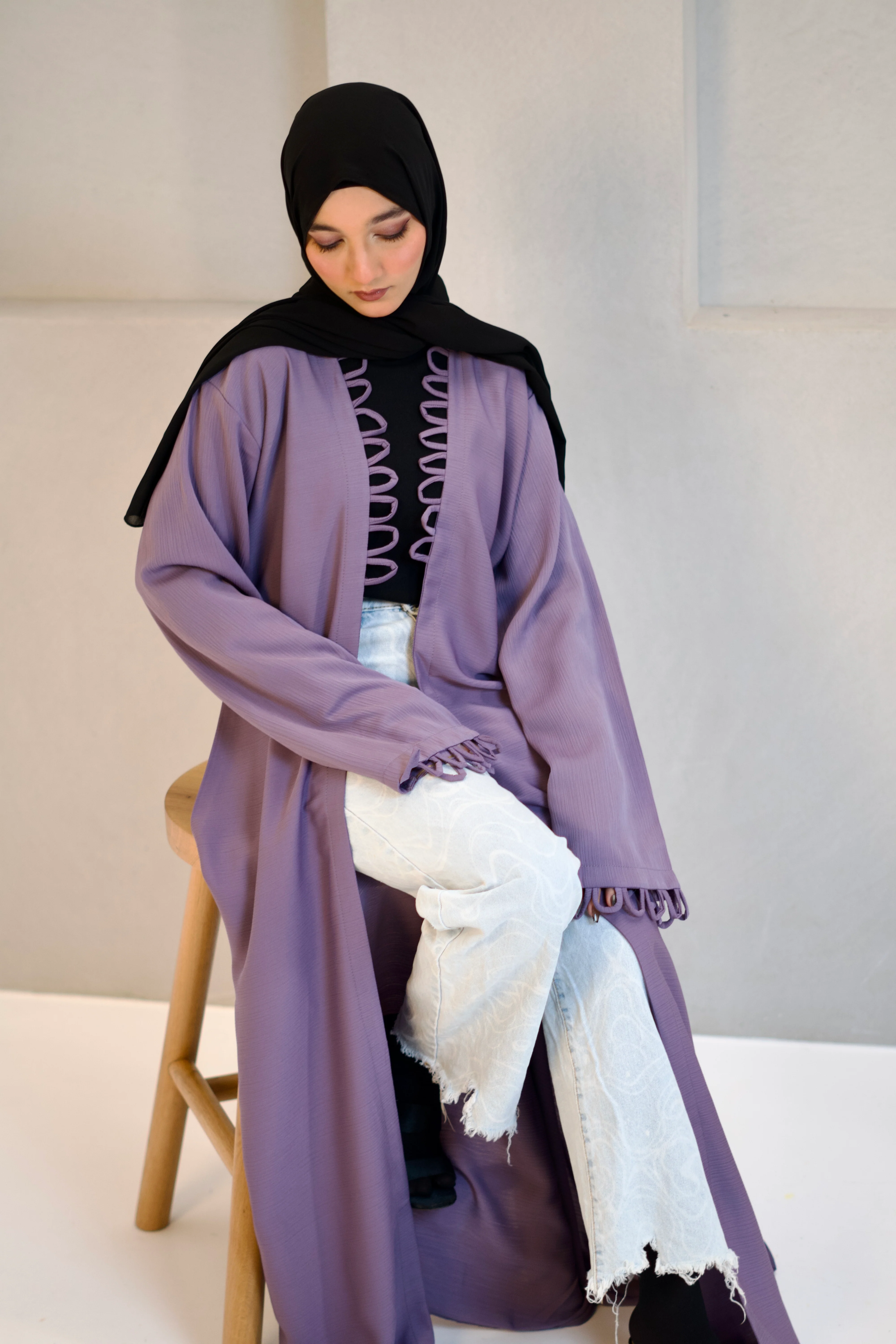 Tie Knot Shrug Abayah - Lavender - Image 7