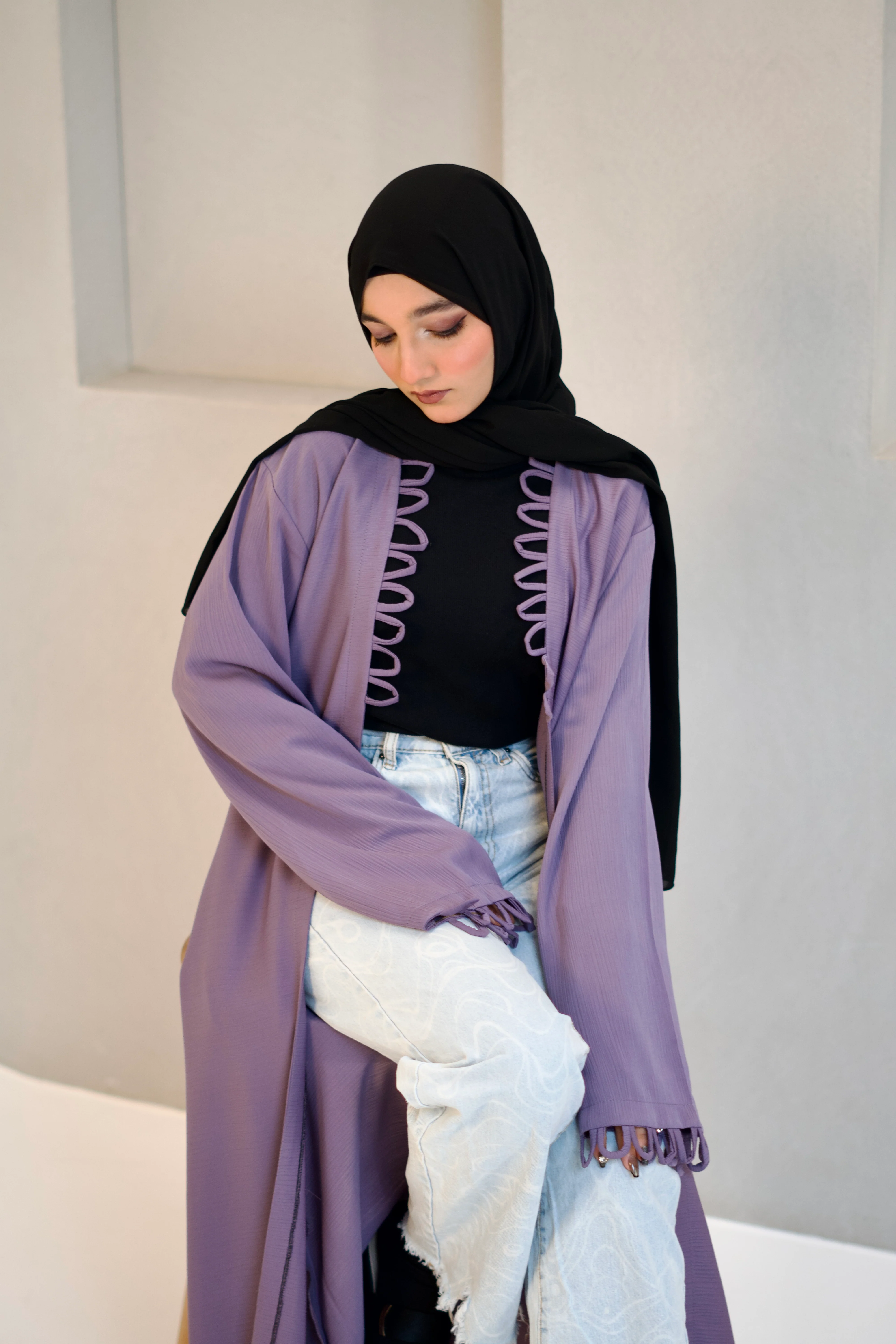 Tie Knot Shrug Abayah - Lavender - Image 8